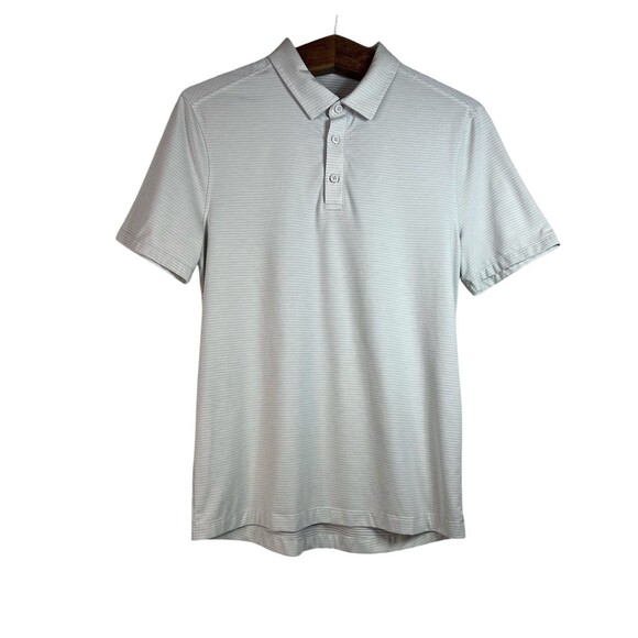 Lululemon Mens Light Gray Striped Performance Polo Short Sleeve Shirt Size Small - Picture 1 of 8